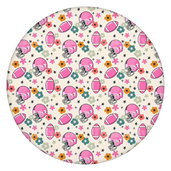Beige Pink Football Helmets Pattern Round Fitted Tablecloth with Elastic Edge,Dining Table Cover Waterproof,Outdoor Round Tablecloth for Camping,Dining,Indoor and Outdoor