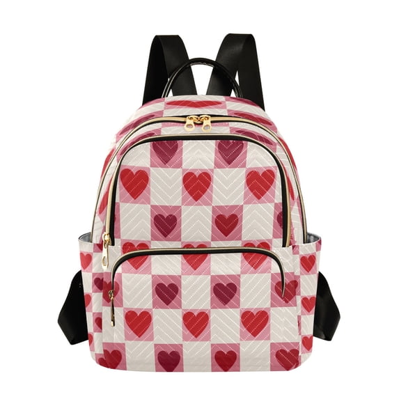 Beige Pink Plaids Red Color Heart Valentine Quilted Backpack Fashion ...