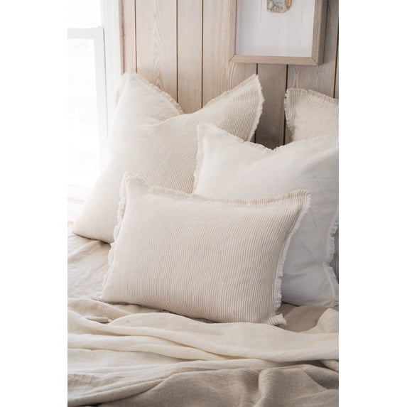 Beige Pinstripe Fringe Soft Linen Pillow 26x26 Down Alternative Insert