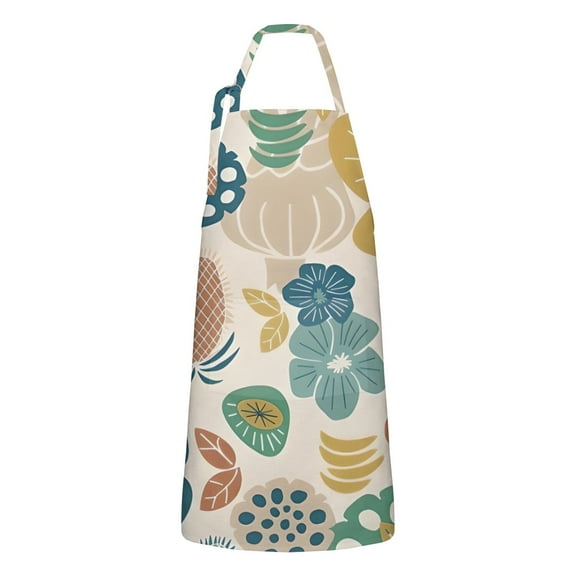 Beige Pioneer Flower and Leaf Pattern Apron-Garden Aprons for Women with Pockets-Cotton Linen Waterproof Kitchen Cooking Gardening Aprons Adjustable for Kitchen,Cooking,BBQ and Salon 33x27 Inch