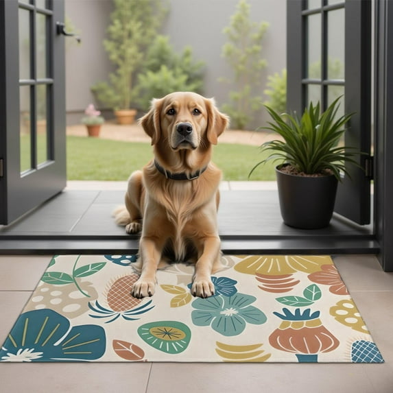 Beige Pioneer Flower and Leaf Pattern Door Rugs,Washable Non Slip Door Mats Indoor,Decorative Door Mats,Entry Mat Indoor for Entrance,Bedroom,Kitchen,Bathroom,20"x32"