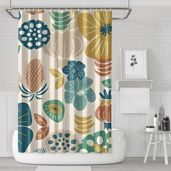 Beige Pioneer Flower and Leaf Pattern Shower Curtain 72"x72" ,Bathroom Decorative Shower Curtains Set with 12 Hooks,Modern Waterproof Washable Shower Curtain