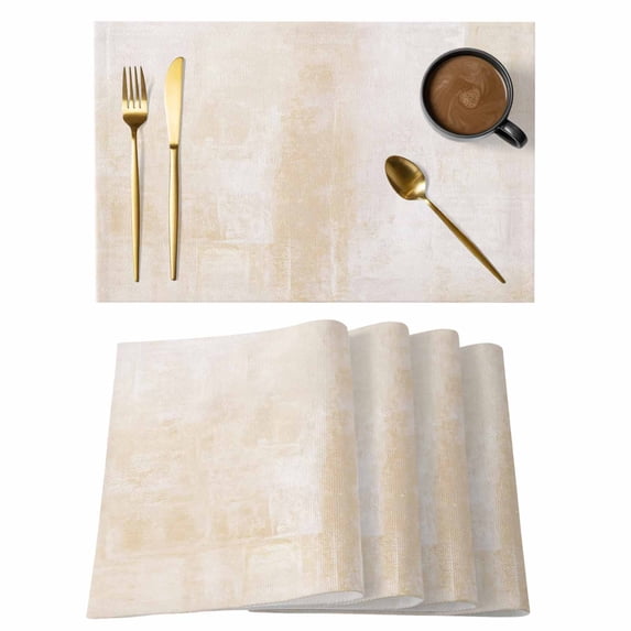 Beige Placemats Set of 2,Cotton Linen Fabric Place Mats,Retro Oil Painting Modern Abstract Art Aesthetics Washable Decorative Table Mats Protector for Home Kitchen Dining Wedding Party Coffee Tables