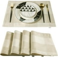 thumbnail image 1 of Beige Placemats Set of 4, Linen Buffalo Plaid Double Layer Spring Placemats Check Kitchen Table Mats,Waterproof Heat Resistant Durable Cloth Washable Placemats 12 x 18 Inches, 1 of 6