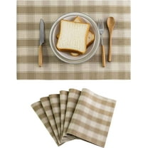 Beige Placemats Set of 6 Farmhouse Buffalo Plaid Place Mats Machine Washable Dining Cloth Table Place Mats for Kitchen Table, 12 x 18 inches, Oatmeal Cream