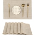 thumbnail image 1 of ShiftWeave Beige Placemats Set of 6: Heat Resistant Washable PVC Vinyl Table Mats, Non-Slip Durable Woven Kitchen Place Mats for Dining Table - Easy to Clean, 1 of 8