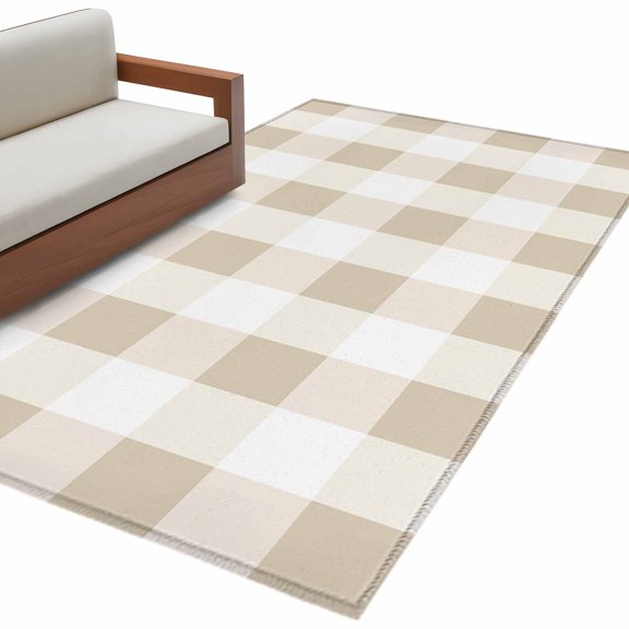 Beige Plaid Area Rug Washable 3x5 Entryway Rug Non-Slip Indoor Low Pile Spring Summer Farmhouse Buffalo Checkered Floor Carpet Small Rugs for Bedroom Office Living Room Kitchen Entrance Nursery