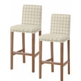 thumbnail image 1 of Beige Plaid Bar Stool Covers Set of 2, Vintage Grid Stripe Minimalist Art Linen Stretch Washable Bar Chair Covers with Backs, Removable Pub Counter Height Chair Cover for Kitchen Dining Room Cafe, 1 of 7