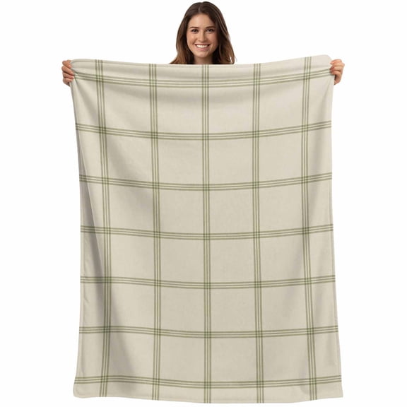 Beige Plaid Blanket Soft Cozy Warm Throw Blanket for Couch, Plush Fuzzy Flannel Fleece Blankets for Sofa, Vintage Grid Stripe Minimalist Art Linen Bed Blankets Lightweight Gifts for Women, 30"x40"