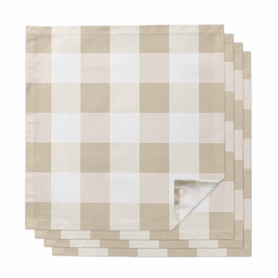 Beige Plaid Cloth Napkins, Spring Summer Farmhouse Buffalo Checkered Washable and Reusable Dinner Napkins Set of 4, Table Napkin for Kitchen Party Birthday Wedding Hotel Housewarming 20"x20"
