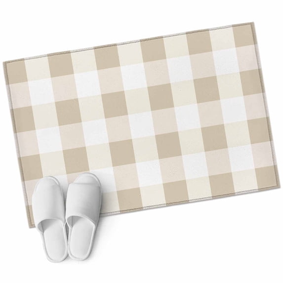 Beige Plaid Entryway Rug 2x3 Area Rug Washable Indoor Doormat Small Bathroom Rugs Non-Slip Low Pile Accent Throw Rugs Spring Summer Farmhouse Buffalo Checkered Floor Carpet for Kitchen Bedroom