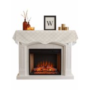 Beige Plaid Fireplace Mantel Scarf, Decorative Mantel Runner for Fireplace, Classic Minimalist Abstract Geometric Grid Scarf Drape Tablerunner for Living Room, Holiday Christmas Decor 60''x17''