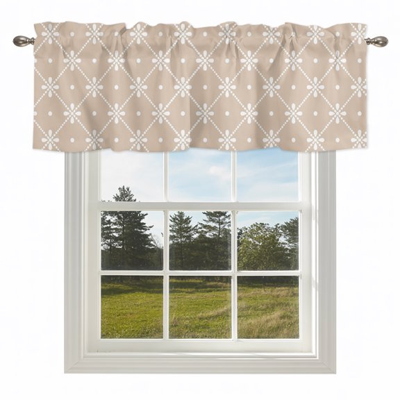 Beige Plaid Flower Polka Dots Valances for Windows Minimalist Style Rod Pocket Curtain Valance Window Treatment Short Curtains for Kitchen Living Room,42x12in