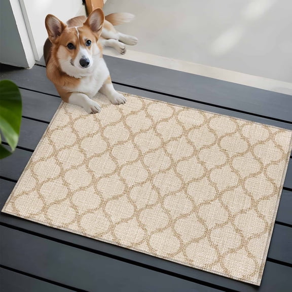 Beige Plaid Front Door Rugs 2x3 ft Retro Country Moroccan National Geometrical Plaid Small Rug for Entryway Non Slip Washable Bathroom Door Mat Absorbent Floor Mat for Indoor Entrance