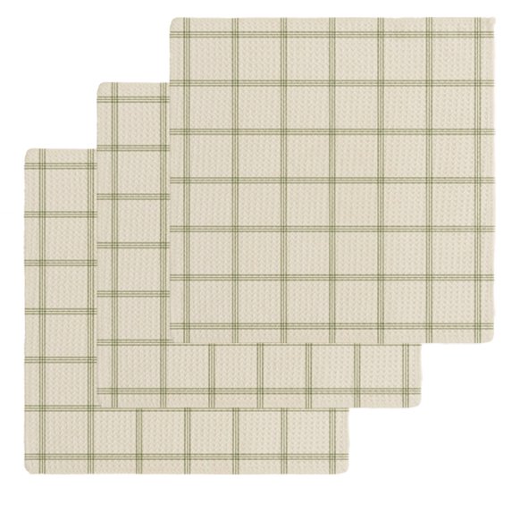Beige Plaid Kitchen Dish Towels for Drying Dishes Set of 3, Vintage Grid Stripe Minimalist Art Linen Waffle Weave Microfiber Hand Tea Bathroom Towels Quick Dry & Absorbent Towel 12x12