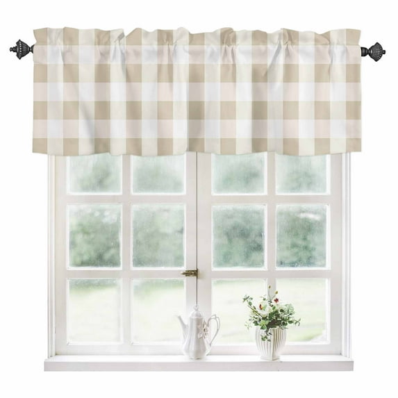 Beige Plaid Kitchen Valances for Windows 42x18 Inch Kitchen Curtains Valances Rod Pocket Spring Summer Farmhouse Buffalo Checkered Bathroom Window Valances for Window Treatment Decor