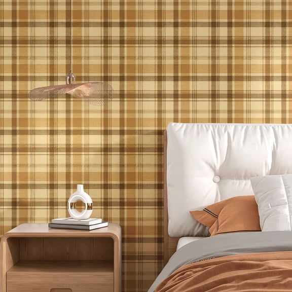 Beige Plaid Pattern wallpaper.Classic Rustic Country Farmhouse style.suitable for indoor walls or cupboards.Soft Texture Decorative Surface peel and stick wallpaper.