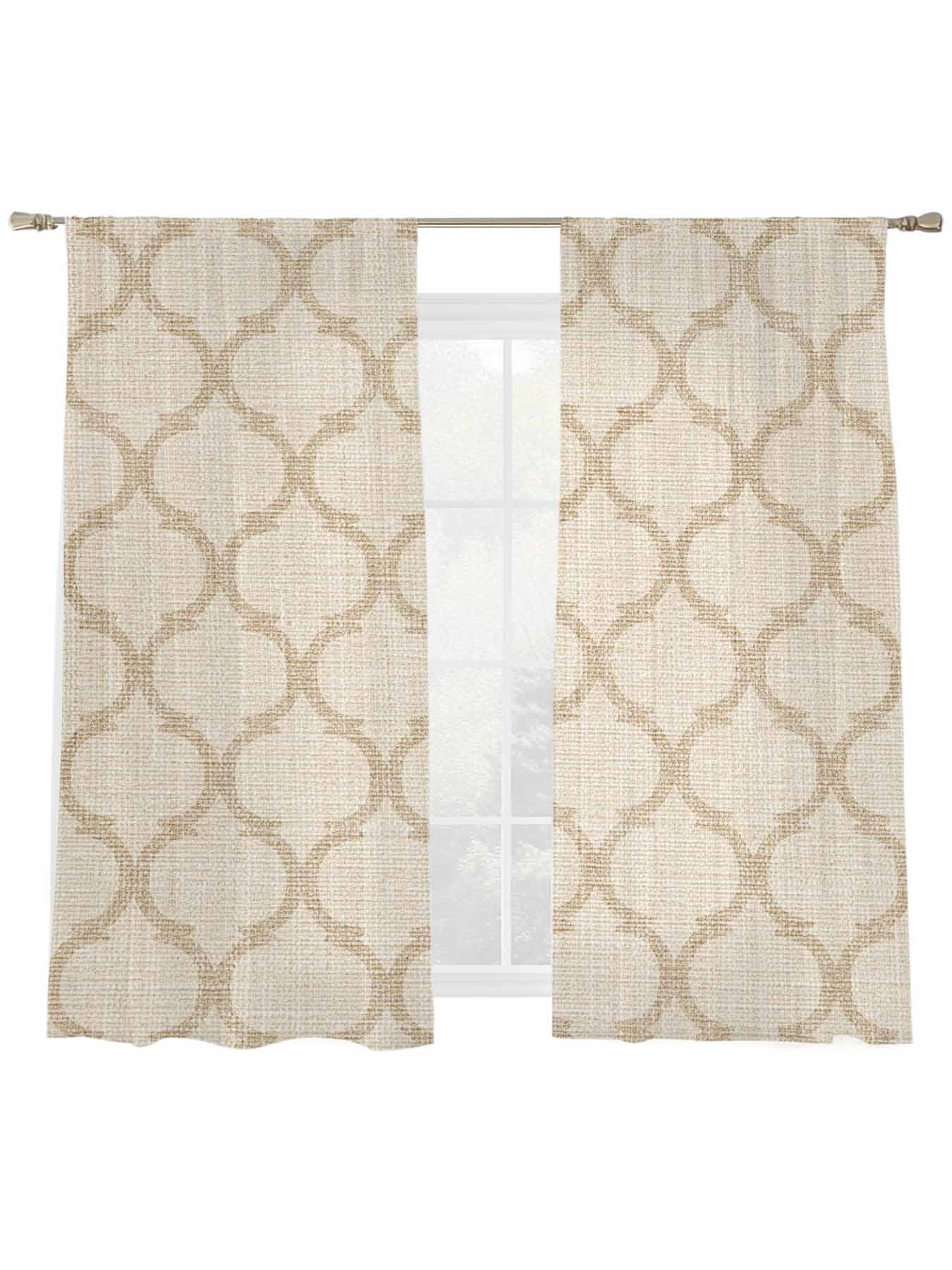 Beige Plaid Sheer Curtains 2 Panels Set Retro Country Moroccan National ...