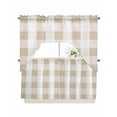 thumbnail image 1 of Beige Plaid Swag Valance and Tier Curtains 24'' Length Set, Spring Summer Farmhouse Buffalo Checkered Light Filtering Kitchen Curtains, Tier Curtain Valances for Bathroom/Living Room/Bedroom/Café, 1 of 6