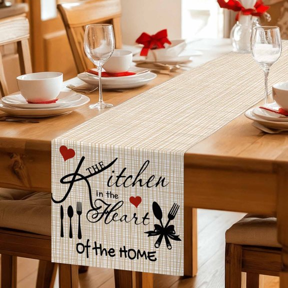 Beige Plaid Tableware Silhouette Table Runner 36 Inches Long,Kitchen Dining Tablerunners Farmhouse Kitchen Sign Linen Table Runners Dresser Scarves for Home Dinner Wedding Holiday Party Decor