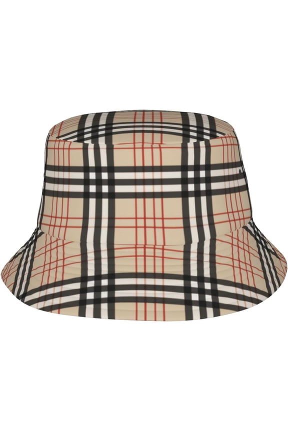 Beige Plaid Tartan Checkered Bucket Hats Fashion Sun Cap Packable Outdoor Fisherman Hat for Women and Men