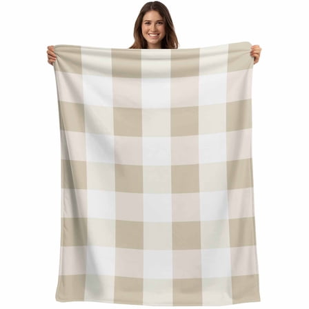 Beige Plaid Throw Blankets, Checkerd Pattern Soft Fleece Blanket Decorative for Home Sofa Couch Chair Living Bedroom, 50x60 inches,