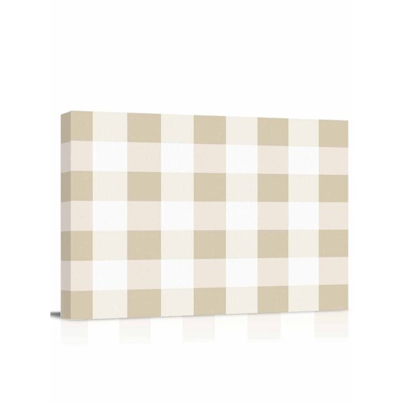 Beige Plaid Wall Art for Living Room,Canvas Picture Wall Decor for Bathroom Bedroom,Spring Summer Farmhouse Buffalo Checkered Painting Artwork for Office Kitchen Hallway Dining Room Decor 12"x16"