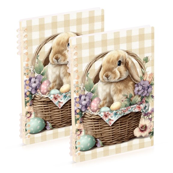 Beige Plaids Easter Rabbit in Basket Notebook Detachable Coil Notebook Diary Plan Book A5 Size 60 Pages 1 Pack