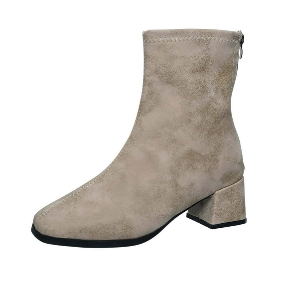 Beige Plus Size Ladies Ankle Boots With 2 2 Inch Chunky Heel And Round Toe For Comfortable Daily Use