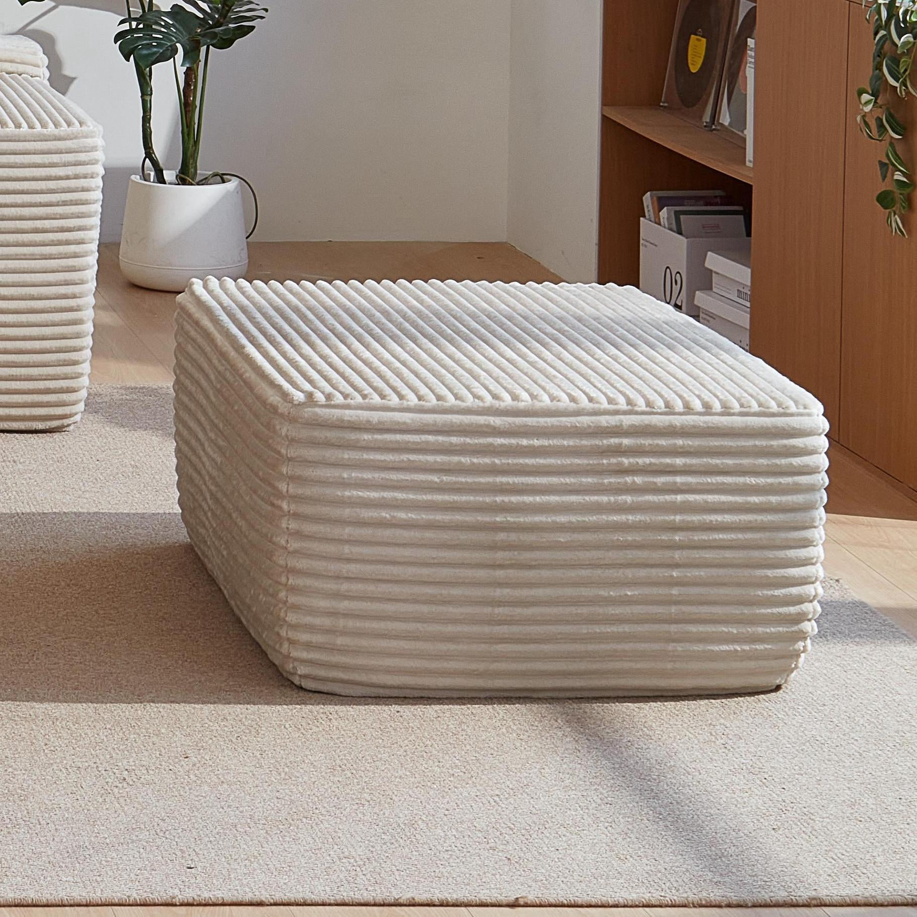 Beige Plush Sofa Ottoman, Stylish Casual Home Footrest Stool, Durable Practical Indoor Furniture with High Cost Performance