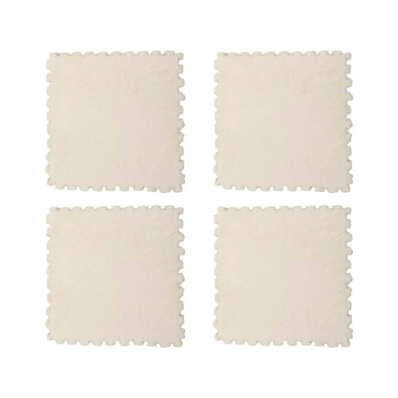 Beige Plush Splicing Foam Floor Mat Square Tiles For Bedroom Living Room Kids Play Area Non-Slip Soft Rug 11.81X11.81X0.39In 0.36Lb 4Pc Set