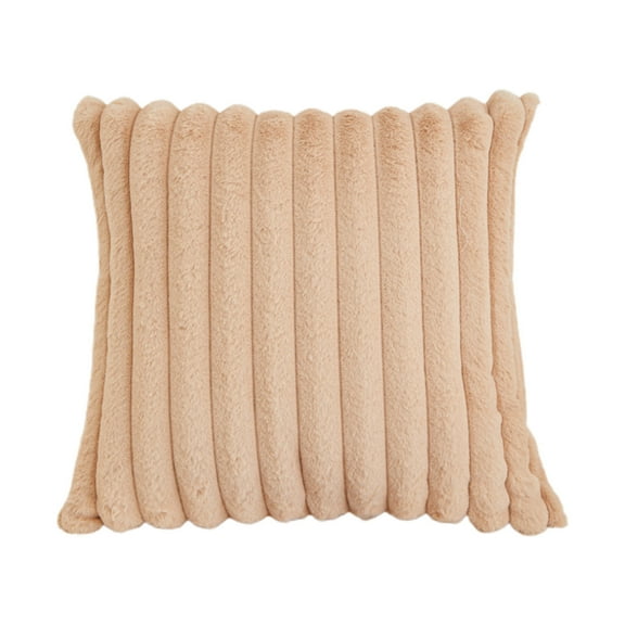 Beige Plush Striped Throw Pillow Soft Fluffy Cushion For Sofa Bed Decor Fall Winter Home Decor Complete Set With Insert Cozy Support For Living Room Bedroom Waist