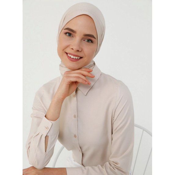 Beige - Point Collar - Blouses - Everyday Basic