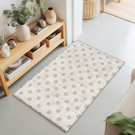 Beige Polka Dots Spots 2'x3' Rug for Entryway Front Door Kitchen Sink Area, Abstract Modern Minimalist Fade Texture Low Pile Washable Non Slip Rectangle Area Rug