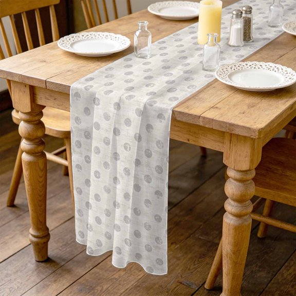 Beige Polka Dots Spots 4.5ft Cheesecloth Table Runner for Wedding 19"x55", Abstract Modern Minimalist Fade Texture Kitchen Dinner Sheer Tulle Chiffon Dresser Scarf, Holiday Party Decorations