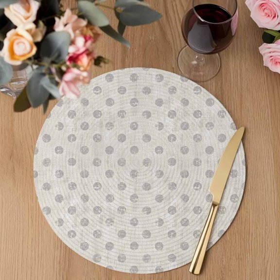 Beige Polka Dots Spots Round Braided Placemats Set of 8, Abstract Modern Minimalist Fade Texture Heat Insulation Place Mats Washable Non-Slip Table Mats for Kitchen Dining Party, 13 Inches