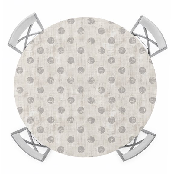 Beige Polka Dots Spots Round Table Cover, Abstract Modern Minimalist Fade Texture Waterproof Fitted Tablecloths for 36"-44" Tables, Washable Picnic Table Cover for Camping Dining Indoor Outdoor