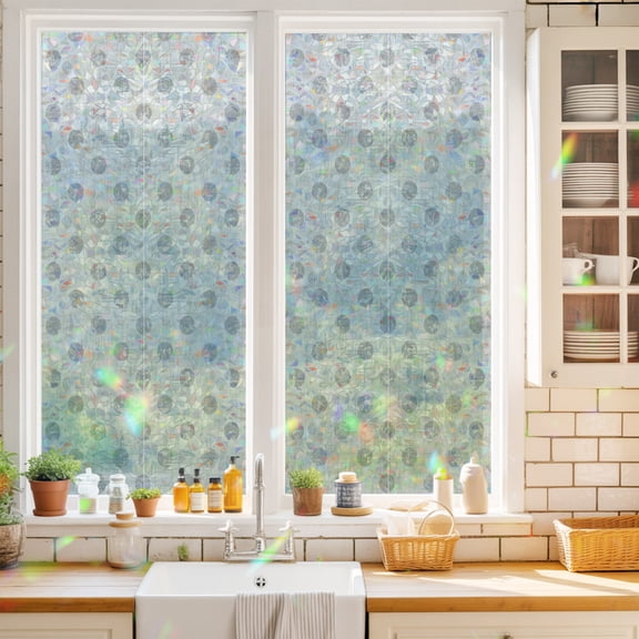 Beige Polka Dots Spots Window Privacy Film Abstract Modern Minimalist Fade Texture Static Cling Stained Glass Window Film Non-Adhesive Decorative Decals Rainbow Sticker 17.7"X39.3"