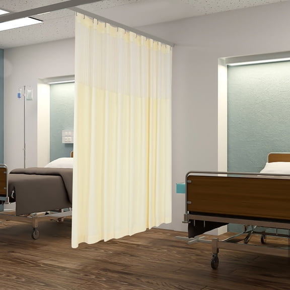 Beige Polyester Privacy Curtain - 12x8ft, Breathable Mesh Top, Durable Shading, Ideal for Beauty Salons, Clinics, Offices & Public Spaces