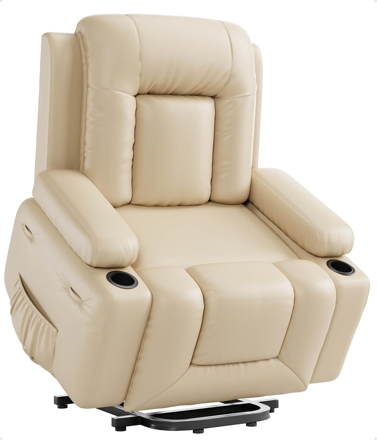 Beige Power Lift Recliner Chair with Heat and Massage - Faux PU ...