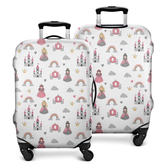 Beige Princess Castle Rainbow Pattern Luggage Cover Fashion Suitcase Cover Baggage Covers Fit 25-28 Inch Luggage (Go Travel)