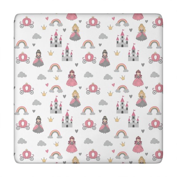 Beige Princess Castle Rainbow Pattern Square Fitted Tablecloth with Elastic Edge,Square Table Cover,Washable Elastic Table Cover for Home Kitchen Party Decor 34"x34"