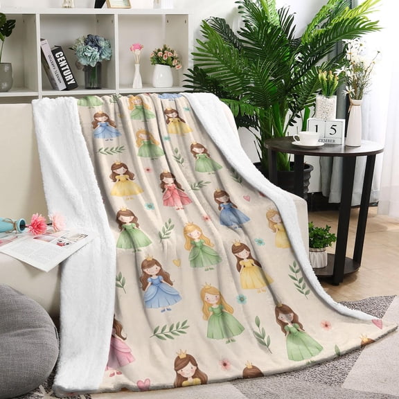 Beige Princess Dress Pattern Blanket,Comfortable Soft Flannel Throw Blanket,All Season,Warm Lightweight Blankets for Sofa Bed Couch Living Room Chair,40"x50"