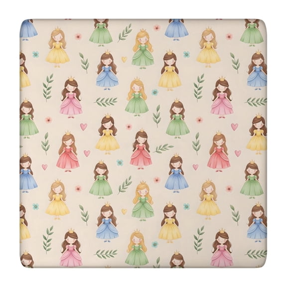 Beige Princess Dress Pattern Square Fitted Tablecloth with Elastic Edge,Square Table Cover,Washable Elastic Table Cover for Home Kitchen Party Decor 36"x36"