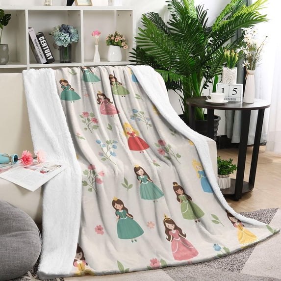 Beige Princess Flower Pattern Blanket,Comfortable Soft Lamb Wool Throw Blanket,All Season,Warm Lightweight Blankets for Sofa Bed Couch Living Room Chair,60"x80"