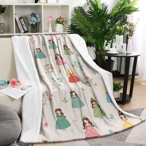 Beige Princess Flower Pattern Blanket,Comfortable Soft Lamb Wool Throw Blanket,All Season,Warm Lightweight Blankets for Sofa Bed Couch Living Room Chair,40"x50"