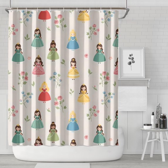 Beige Princess Flower Pattern Shower Curtain 84"x72" ,Bathroom Decorative Shower Curtains Set with 12 Hooks,Modern Waterproof Washable Shower Curtain