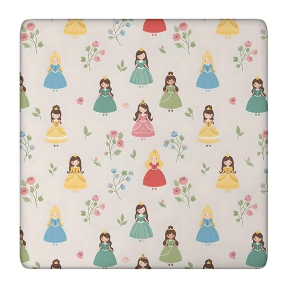 Beige Princess Flower Pattern Square Fitted Tablecloth with Elastic Edge,Square Table Cover,Washable Elastic Table Cover for Home Kitchen Party Decor 36"x36"