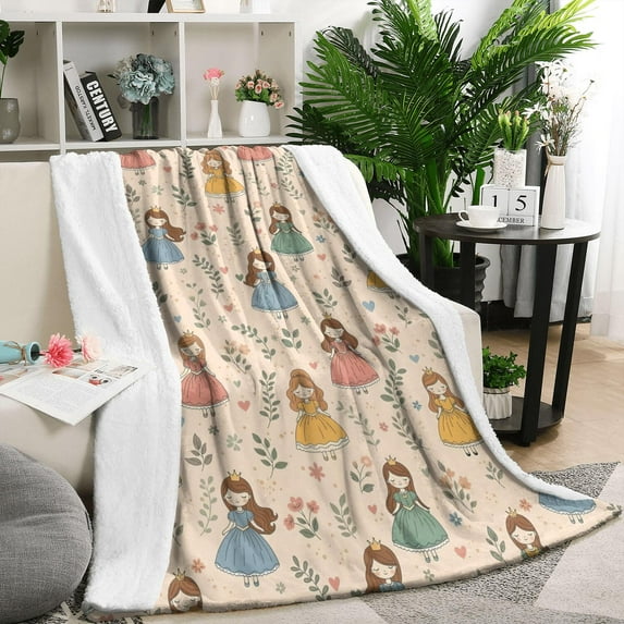 Beige Princess Leaf Pattern Blanket,Comfortable Soft Lamb Wool Throw Blanket,All Season,Warm Lightweight Blankets for Sofa Bed Couch Living Room Chair,50"x60"