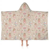 Beige Princess Unicorn Pattern Hooded Bath Towel,50"x30" for Ages 3 To 12 Kids, Quick Dry Lightweight Soft Microfiber Hood Beach Towel Cover Up for Kids